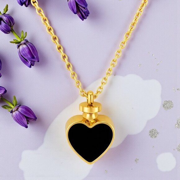 π18K Gold Plated Reversible Heart Charm Stainless Steel Dainty Necklace π€ - Picture 1 of 11